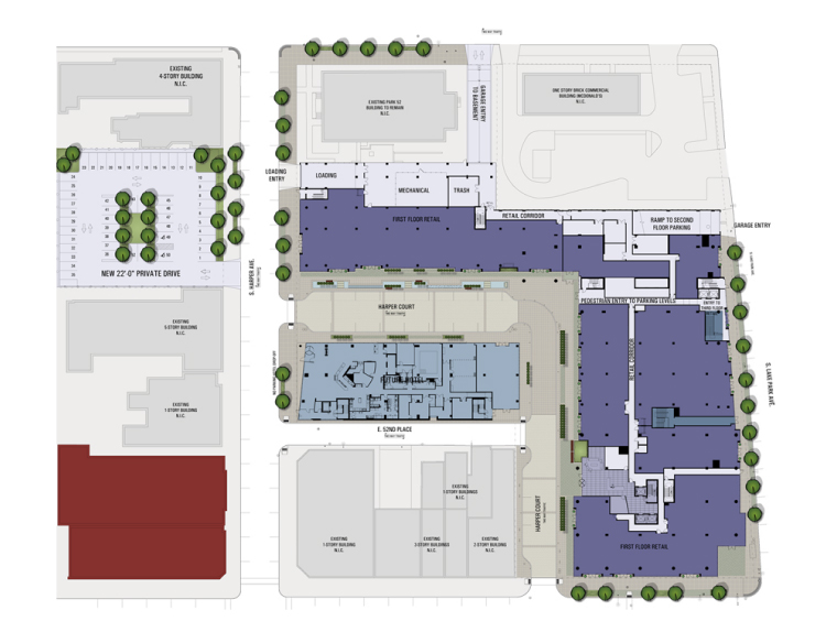 Harper Court Retail Leasing Map for National and Local Chicago Dining and Retail Tenants